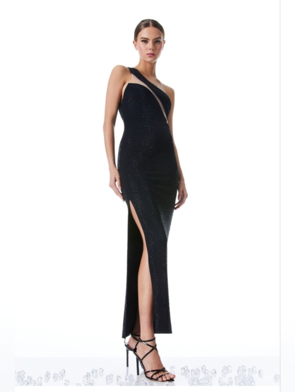 Alice + Olivia Mercedes Embellished One Shoulder long Dress Size 6 $595 - Picture 6 of 13